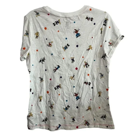 NEW DISNEY PARKS DISNEYLAND TEE SHIRT WOMENS MEDIUM WHITE POLKA DOT CHARACTERS - Picture 2 of 6